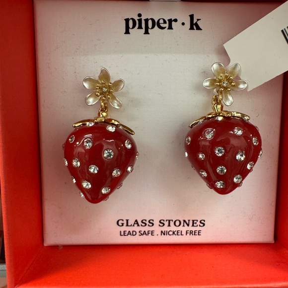 Piper Jewelry - Piper K Red Strawberry Earrings with Gold Accents